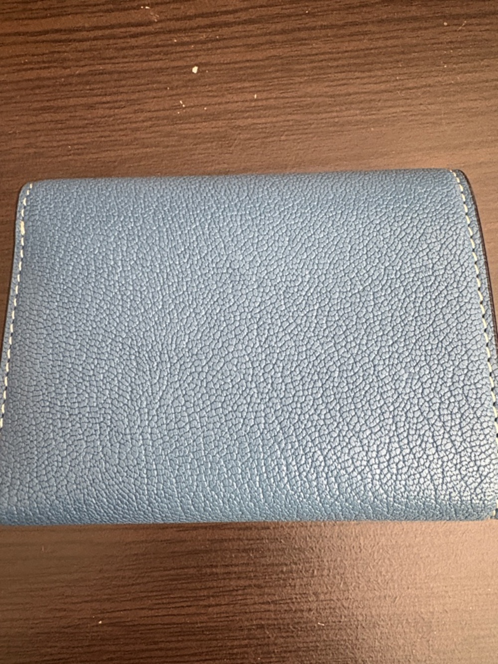 EUC Tory Burch Blue Leather Bifold Wallet with Tan, orange, yellow accents. - Picture 4 of 7